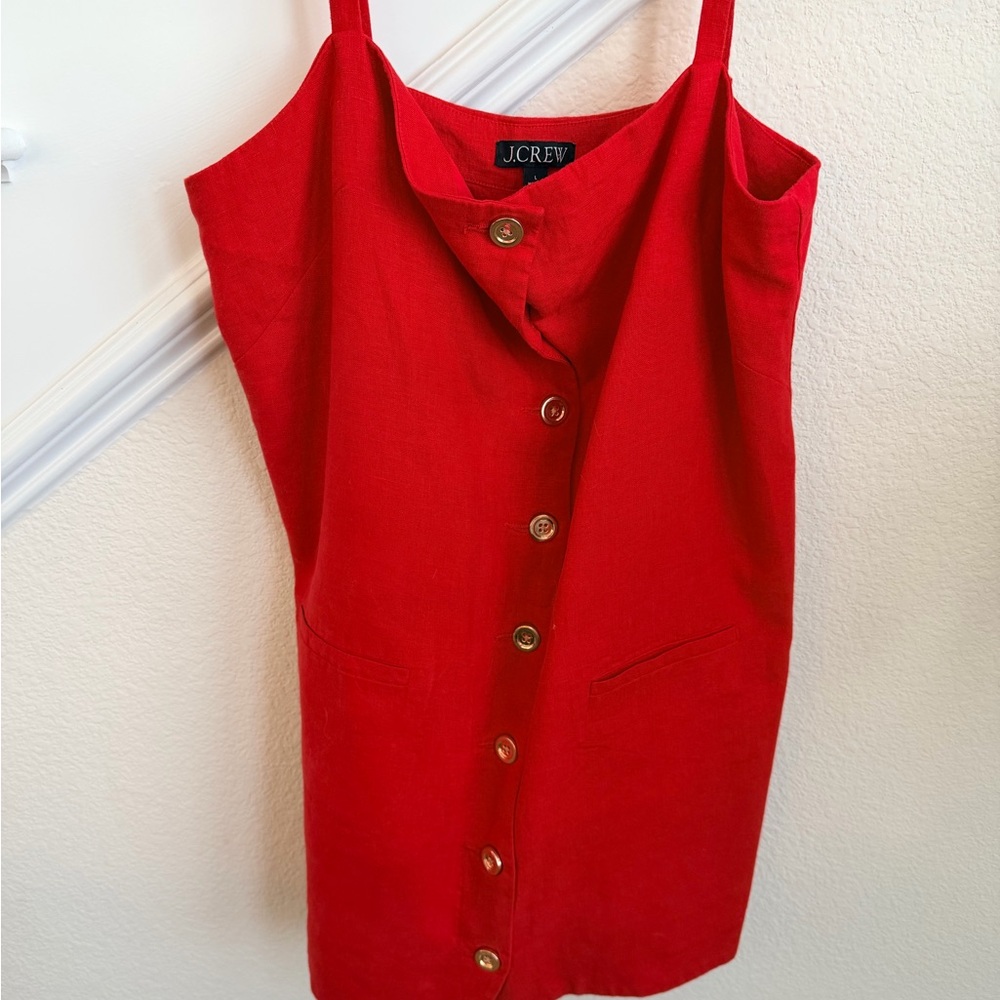 J. Crew Red Button-Front Linen-Blend Camisole
